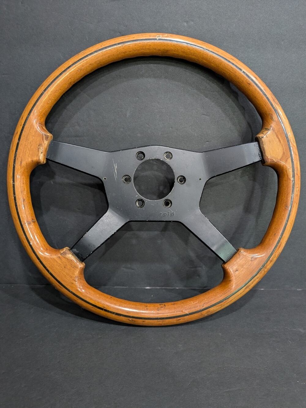 Vintage Raid 4-Spoke Wood Steering Wheel 14.5" 370mm E1 0270507 Black Center